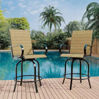 Ensemble de 2 tabourets de bar pivotants d’extérieur COZONY, chaises de jardin à dossier haut et accoudoirs, tous temps, pour terrasse, pelouse, jardin et arrière-cour