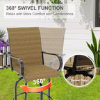 Ensemble de 2 tabourets de bar pivotants d’extérieur COZONY, chaises de jardin à dossier haut et accoudoirs, tous temps, pour terrasse, pelouse, jardin et arrière-cour