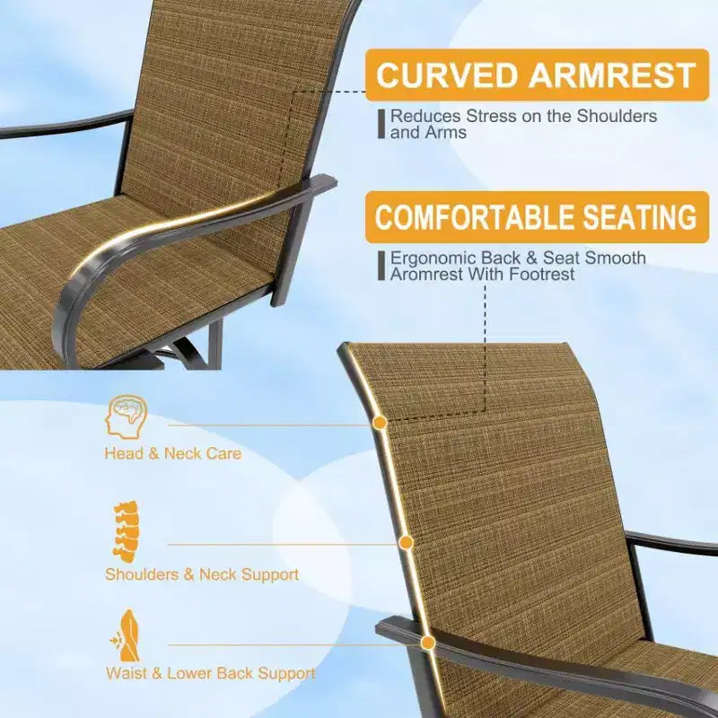 Ensemble de 2 tabourets de bar pivotants d’extérieur COZONY, chaises de jardin à dossier haut et accoudoirs, tous temps, pour terrasse, pelouse, jardin et arrière-cour