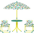 Qaba Kids Picnic Table with 2 Folding Chairs and Umbrella, Jungle Theme Portable Children Outdoor Furniture for Backyard, Garden, Patio, Green