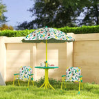Table de pique-nique pour enfants Qaba avec 2 chaises pliantes et parasol, thème jungle, mobilier d’extérieur portable pour enfants, pour cour, jardin ou terrasse, vert