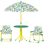 Table de pique-nique pour enfants Qaba avec 2 chaises pliantes et parasol, thème jungle, mobilier d’extérieur portable pour enfants, pour cour, jardin ou terrasse, vert