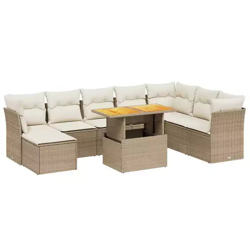 Set di divani da giardino vidaXL da 9 pezzi con cuscini, polyrattan e acacia