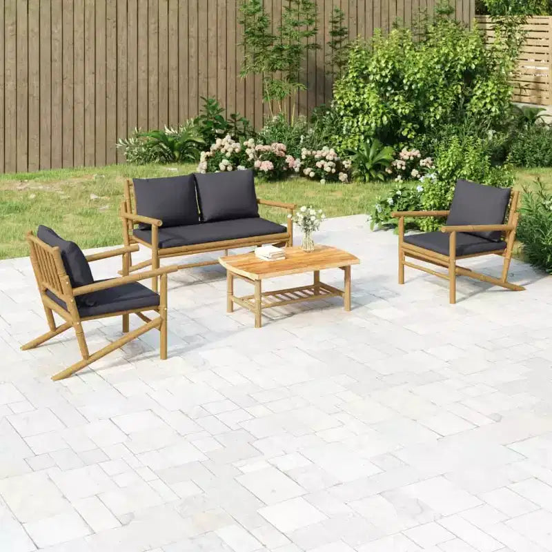 Set da salotto da patio vidaXL da 5 pezzi con cuscini, in bambù