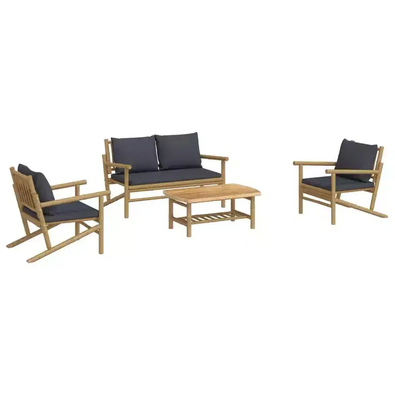 Set da salotto da patio vidaXL da 5 pezzi con cuscini, in bambù