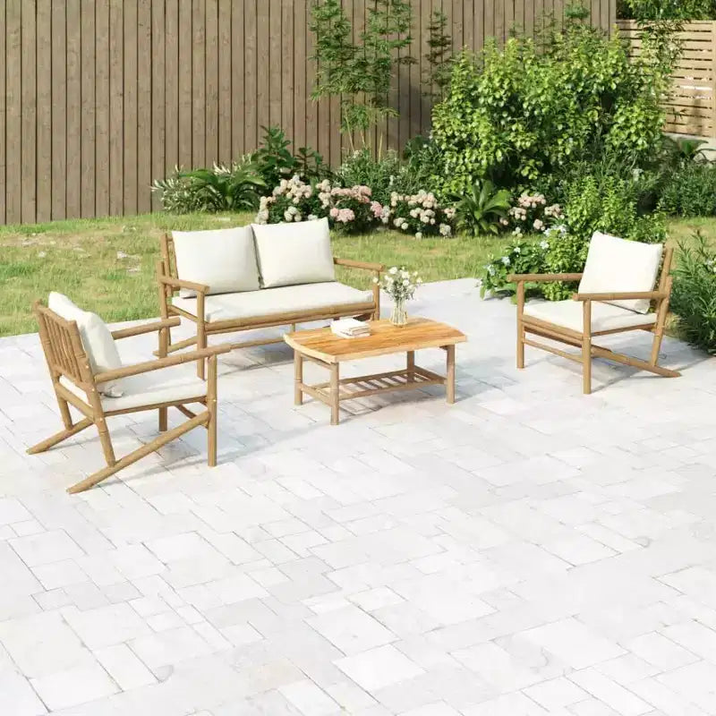 Set da salotto da patio vidaXL da 5 pezzi con cuscini, in bambù