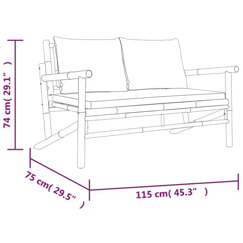 Set da salotto da patio vidaXL da 5 pezzi con cuscini, in bambù