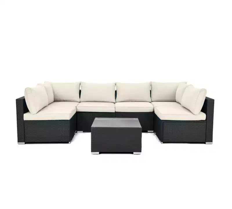 LAUSAINT HOME 7-delige wicker loungeset met beige kussens