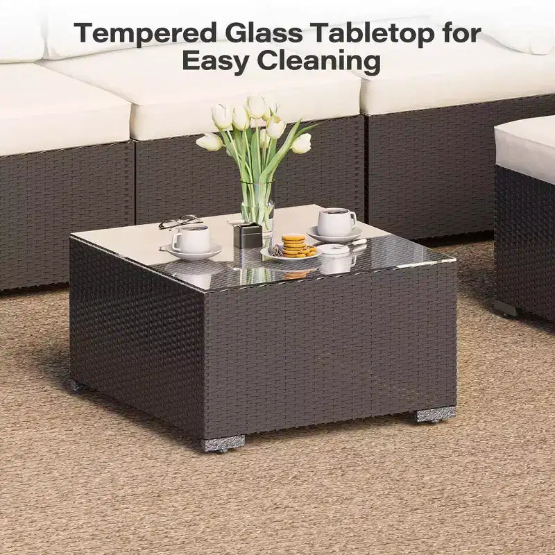 LAUSAINT HOME 7-delige wicker loungeset met beige kussens