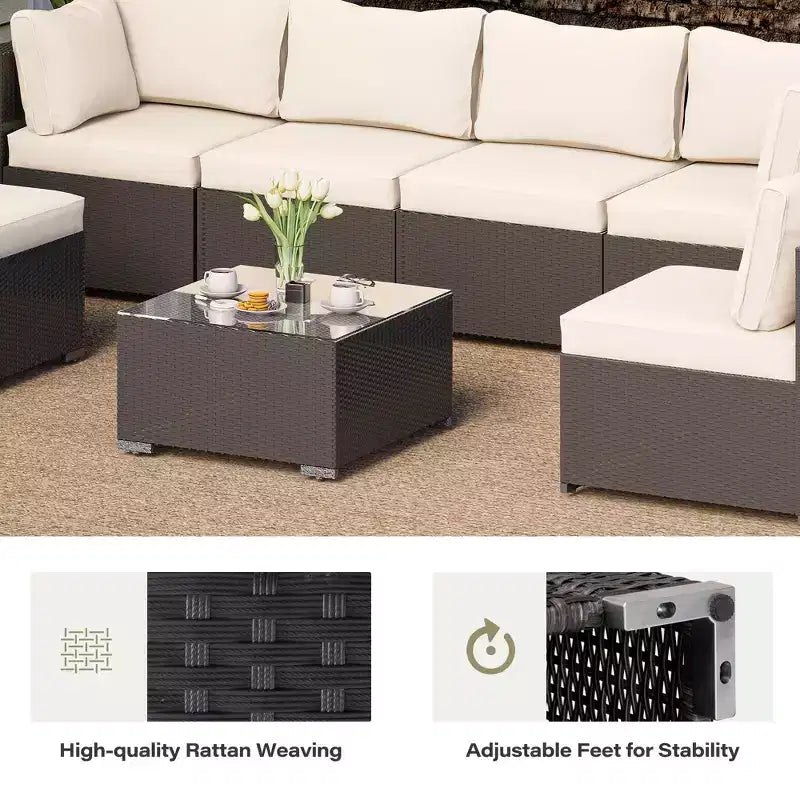 LAUSAINT HOME 7-delige wicker loungeset met beige kussens