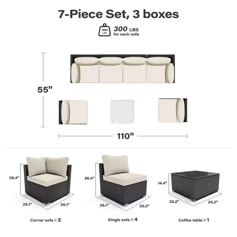 LAUSAINT HOME 7-delige wicker loungeset met beige kussens