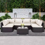 LAUSAINT HOME 7-delige wicker loungeset met beige kussens