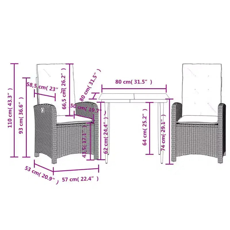 Set da pranzo da giardino vidaXL di tendenza con cuscini in polirattan