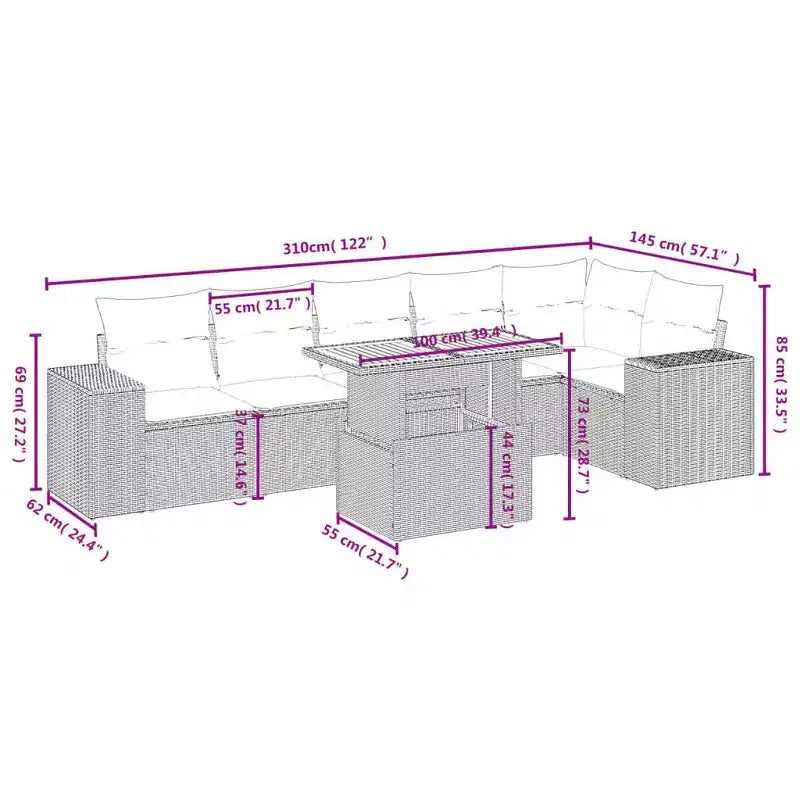 Set contemporaneo di divani da giardino vidaXL in polirattan con cuscini