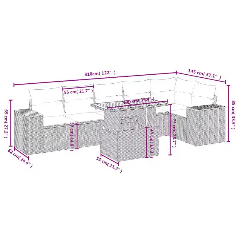 Set contemporaneo di divani da giardino vidaXL in polirattan con cuscini