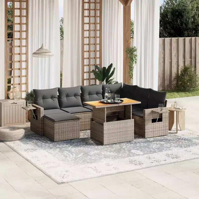vidaXL Garden Sofa Set with Cushions - Multi-Colored Poly Rattan