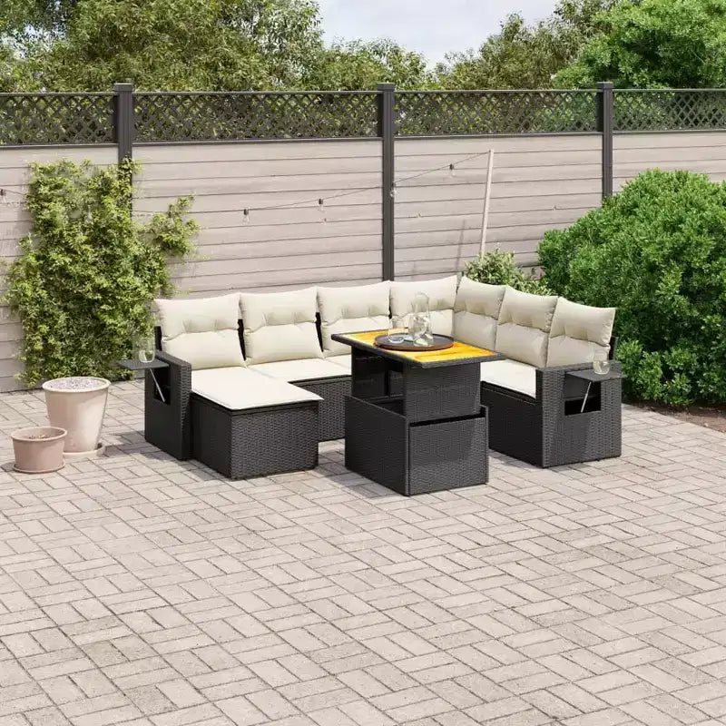 vidaXL Garden Sofa Set with Cushions - Multi-Colored Poly Rattan