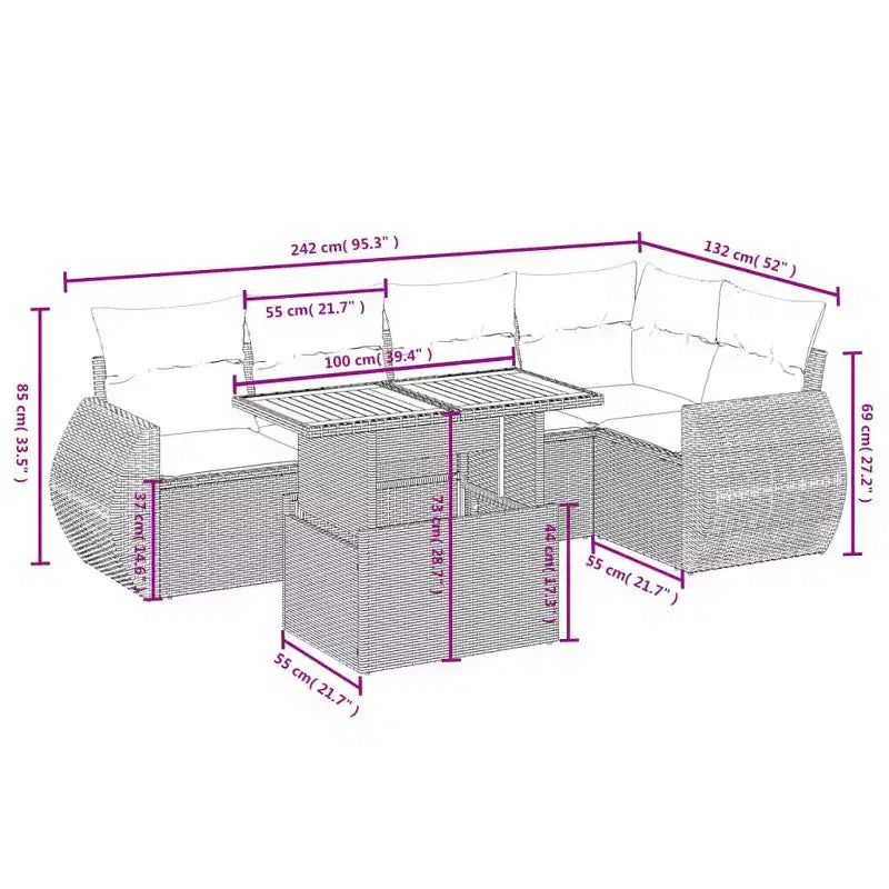 Set di divani da giardino vidaXL in rattan PE, 6 pezzi, con fodere rimovibili