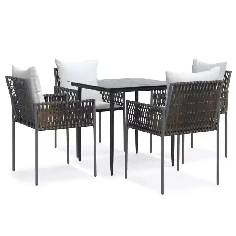 vidaXL Patio Dining Set with Cushions Outdoor Furniture Poly Rattan and Steel