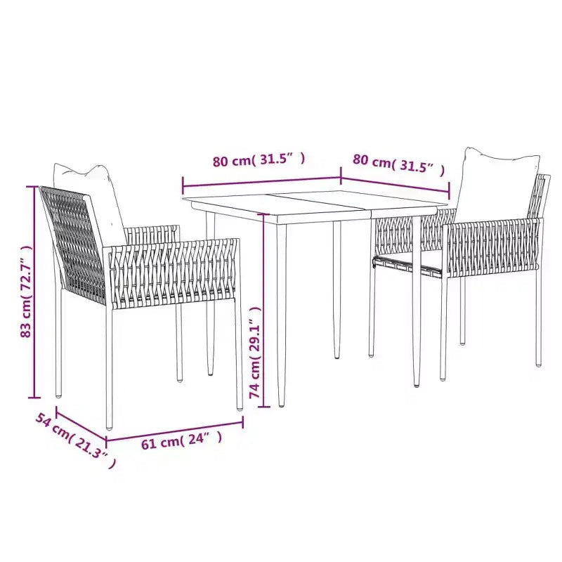 Ensemble de salle à manger vidaXL pour terrasse avec coussins, mobilier d’extérieur en polyrotin et acier