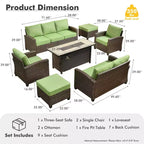 HOMLUX 7-teiliges Lounge-Set aus Korbgeflecht mit 3-Sitzer-Sofa, Zweisitzer-Sofa, Rattanstühlen, Hockern und Feuerstelle für Garten und Hinterhof