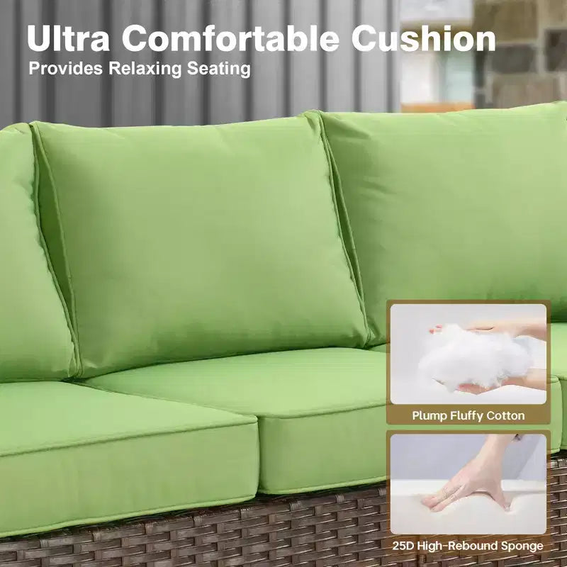 HOMLUX 7-teiliges Lounge-Set aus Korbgeflecht mit 3-Sitzer-Sofa, Zweisitzer-Sofa, Rattanstühlen, Hockern und Feuerstelle für Garten und Hinterhof