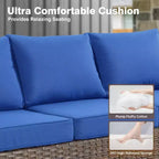 HOMLUX 7-teiliges Lounge-Set aus Korbgeflecht mit 3-Sitzer-Sofa, Zweisitzer-Sofa, Rattanstühlen, Hockern und Feuerstelle für Garten und Hinterhof