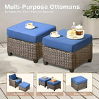 HOMLUX 7-teiliges Lounge-Set aus Korbgeflecht mit 3-Sitzer-Sofa, Zweisitzer-Sofa, Rattanstühlen, Hockern und Feuerstelle für Garten und Hinterhof