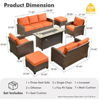 HOMLUX 7-teiliges Lounge-Set aus Korbgeflecht mit 3-Sitzer-Sofa, Zweisitzer-Sofa, Rattanstühlen, Hockern und Feuerstelle für Garten und Hinterhof