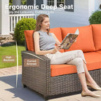 HOMLUX 7-teiliges Lounge-Set aus Korbgeflecht mit 3-Sitzer-Sofa, Zweisitzer-Sofa, Rattanstühlen, Hockern und Feuerstelle für Garten und Hinterhof