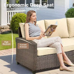 HOMLUX 7-teiliges Lounge-Set aus Korbgeflecht mit 3-Sitzer-Sofa, Zweisitzer-Sofa, Rattanstühlen, Hockern und Feuerstelle für Garten und Hinterhof