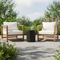 Christopher Knight Home Isadora Patio 3 Piece Acacia Wood Oversized Seating Set with Cushions and Lightweight Concrete Table
