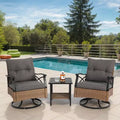 Whisen 3 Piece Outdoor Swivel Rocker Chairs Set with 1 Table and 2 Rocking & Swivel Chairs - Brown & Gray