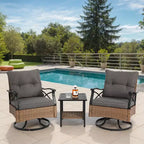 Whisen 3 Piece Outdoor Swivel Rocker Chairs Set with 1 Table and 2 Rocking & Swivel Chairs - Brown & Gray