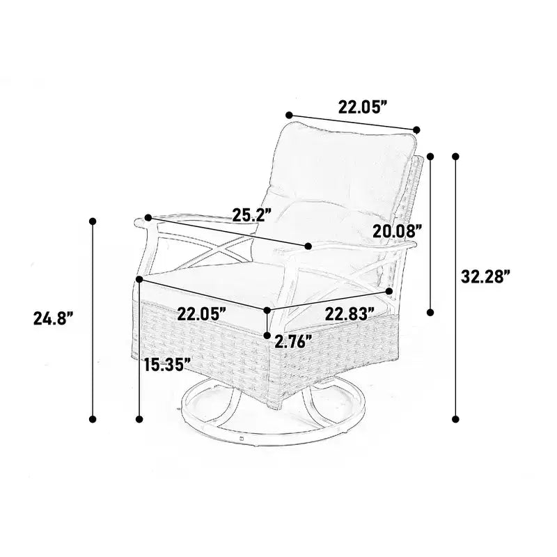 Ensemble Whisen de 3 pièces pour extérieur, avec 1 table et 2 fauteuils à bascule pivotants – marron et gris