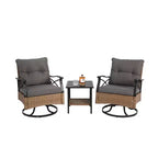 Ensemble Whisen de 3 pièces pour extérieur, avec 1 table et 2 fauteuils à bascule pivotants – marron et gris