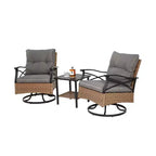 Ensemble Whisen de 3 pièces pour extérieur, avec 1 table et 2 fauteuils à bascule pivotants – marron et gris