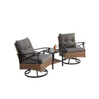 Ensemble Whisen de 3 pièces pour extérieur, avec 1 table et 2 fauteuils à bascule pivotants – marron et gris