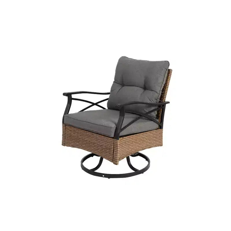 Ensemble Whisen de 3 pièces pour extérieur, avec 1 table et 2 fauteuils à bascule pivotants – marron et gris