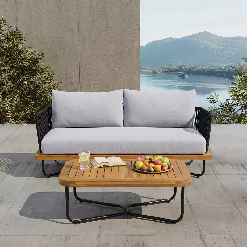 Christopher Knight Home Anil 2-Piece Patio Acacia Wood and Metal Sofa & Slatted Coffee Table Set