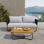 Christopher Knight Home Anil 2-Piece Patio Acacia Wood and Metal Sofa & Slatted Coffee Table Set