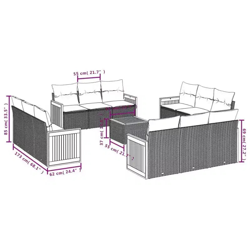 Ensemble de canapé de jardin modulable vidaXL avec coussins