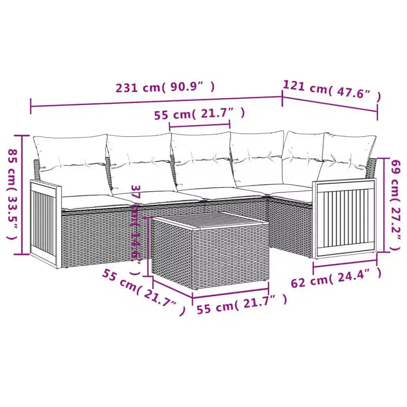 VidaXL modulaire loungeset voor buiten met kussens in verschillende kleuren