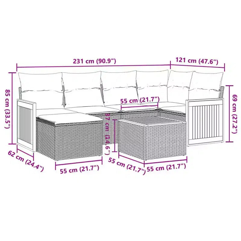 Juego de sofá modular para patio vidaXL con cojines - Varios colores