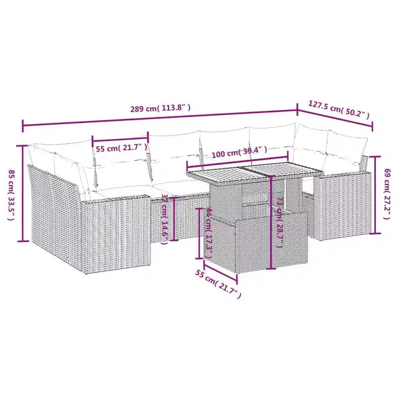 Set di divani da patio vidaXL con cuscini, polirattan