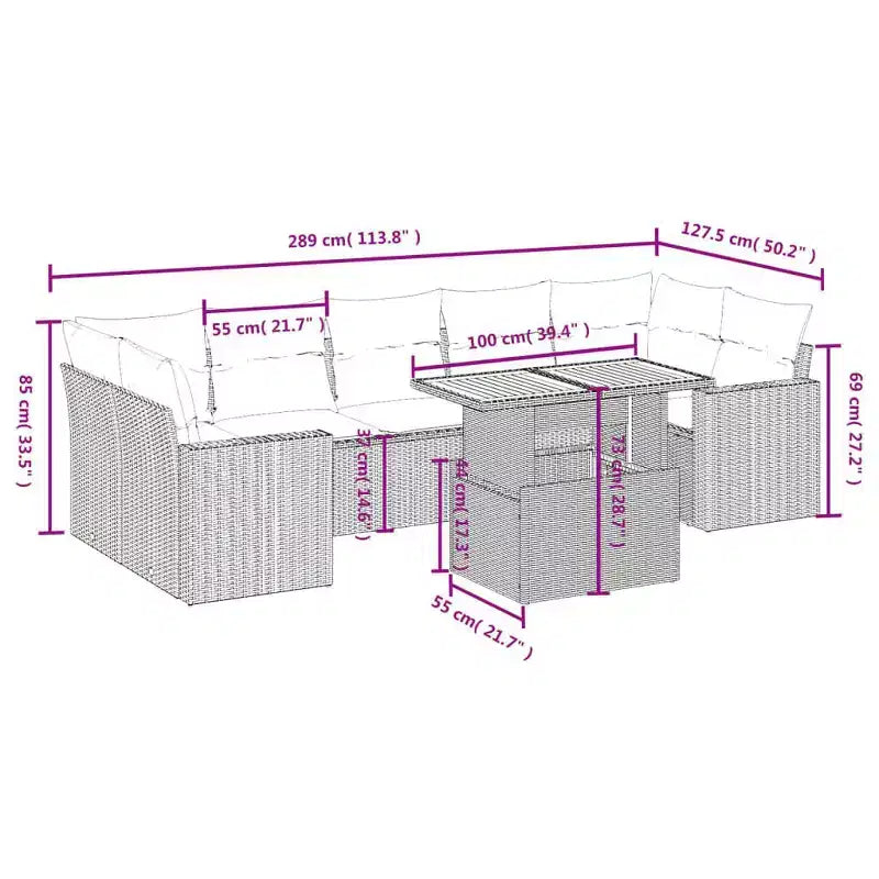 Set di divani da patio vidaXL con cuscini, polirattan