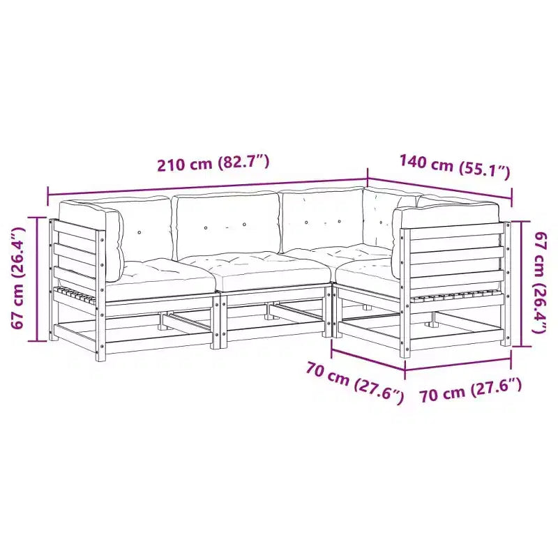 vidaXL Patio Sofa Set in Rustic Wood with Cushions