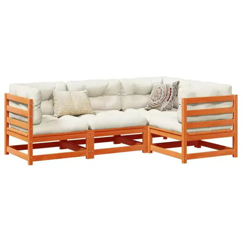 vidaXL Patio Sofa Set in Rustic Wood with Cushions