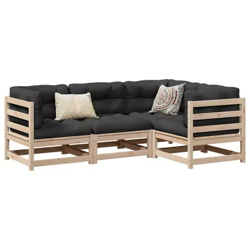 vidaXL Patio Sofa Set in Rustic Wood with Cushions