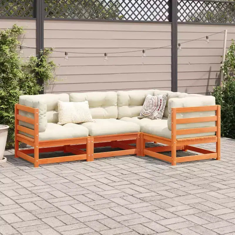 vidaXL Patio Sofa Set in Rustic Wood with Cushions